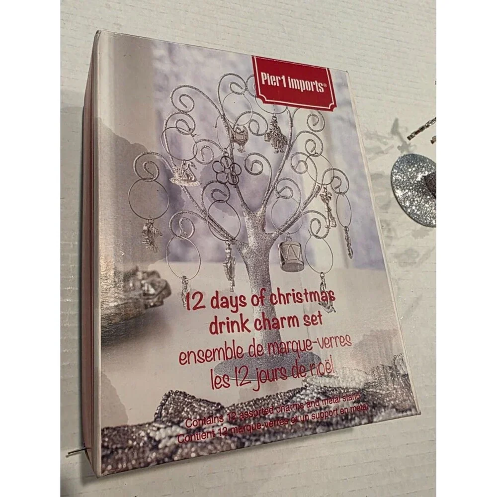 Pier 1 Imports 12 Days of Christmas Wine Glass Charms Set of 12 Open Box
